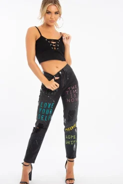 Rebellious Fashion Black Lace Up Ribbed Crop top - Prisha