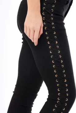 Rebellious Fashion Black Lace Up Sides Skinny Denim Jeans - Mallie