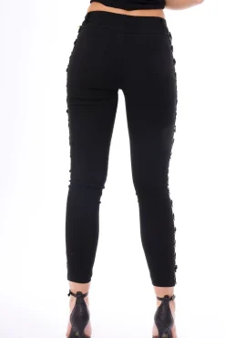 Rebellious Fashion Black Lace Up Sides Skinny Denim Jeans - Mallie