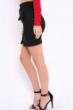 Rebellious Fashion Black Lace Up Suedette Skirt with Pockets - Patra