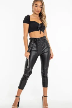 Rebellious Fashion Black Lace Up Sweetheart Puff Sleeve Crop Top - Kandis
