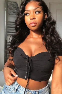 Rebellious Fashion Black Lace Up Sweetheart Puff Sleeve Crop Top - Kandis