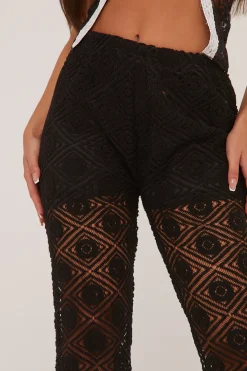 Rebellious Fashion Black Lace Wide Leg Trousers - Freya