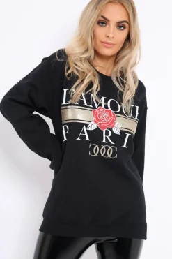 Rebellious Fashion Black L'amour Paris Slogan Sweatshirt - Lucy