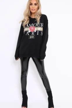 Rebellious Fashion Black L'amour Paris Slogan Sweatshirt - Lucy