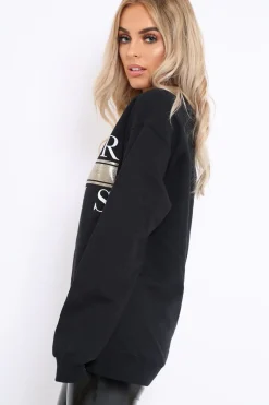 Rebellious Fashion Black L'amour Paris Slogan Sweatshirt - Lucy