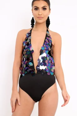 Rebellious Fashion Black Large Sequin Bodysuit - Grissel