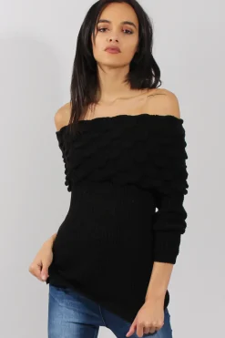Rebellious Fashion Black Layer Bardot Jumper- Sammie