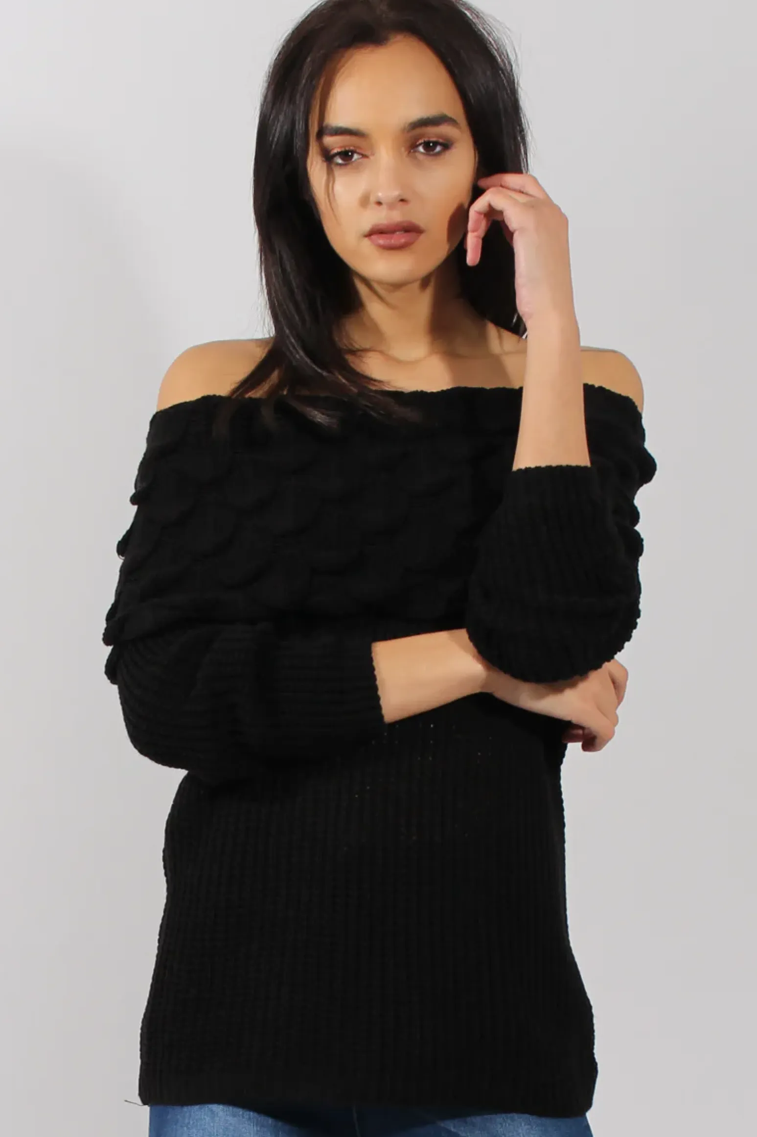 Rebellious Fashion Black Layer Bardot Jumper- Sammie