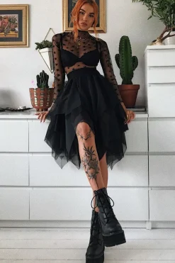 Rebellious Fashion Black Layered Tulle Midi Skirt - Laveta