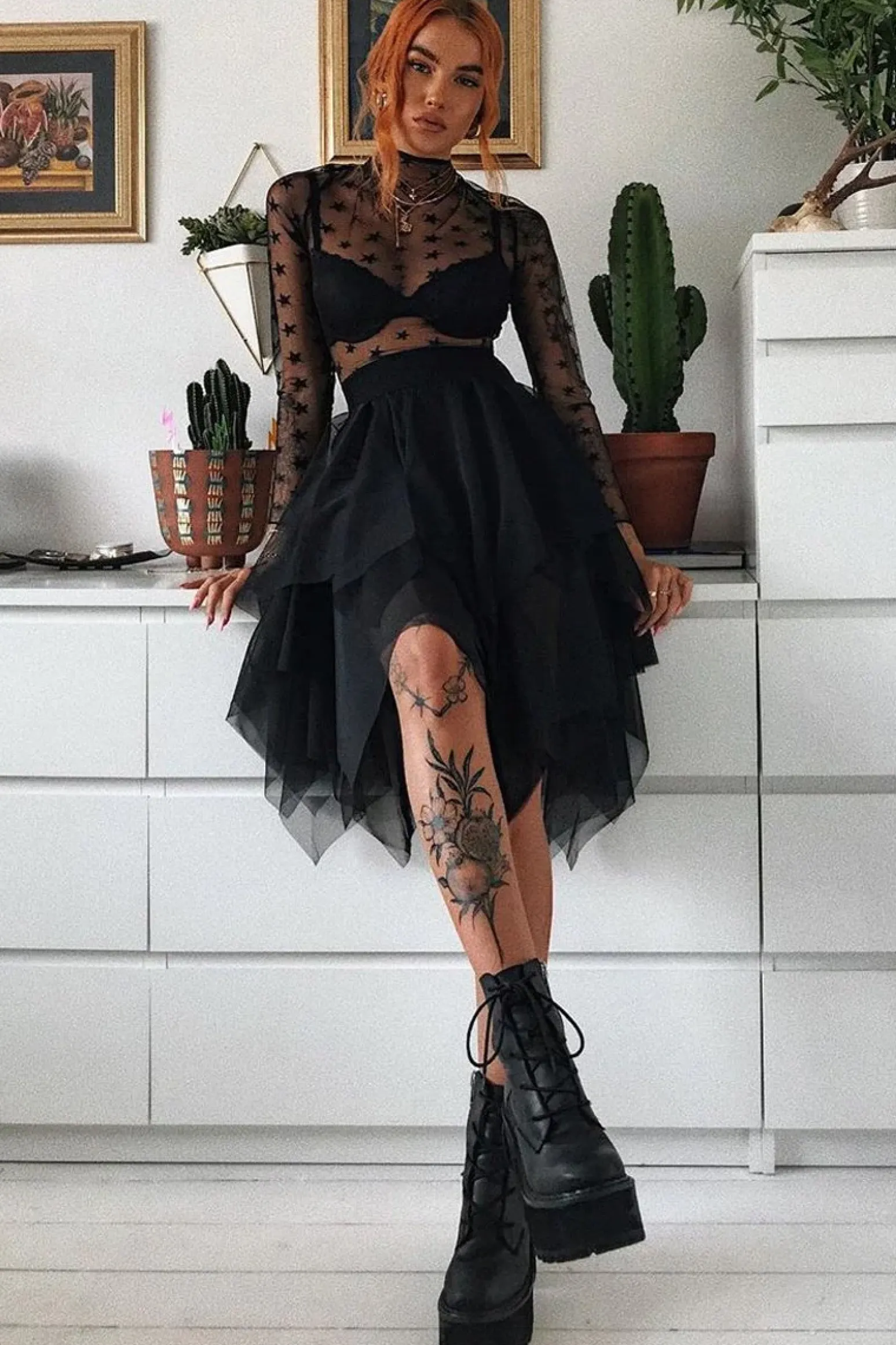 Rebellious Fashion Black Layered Tulle Midi Skirt - Laveta