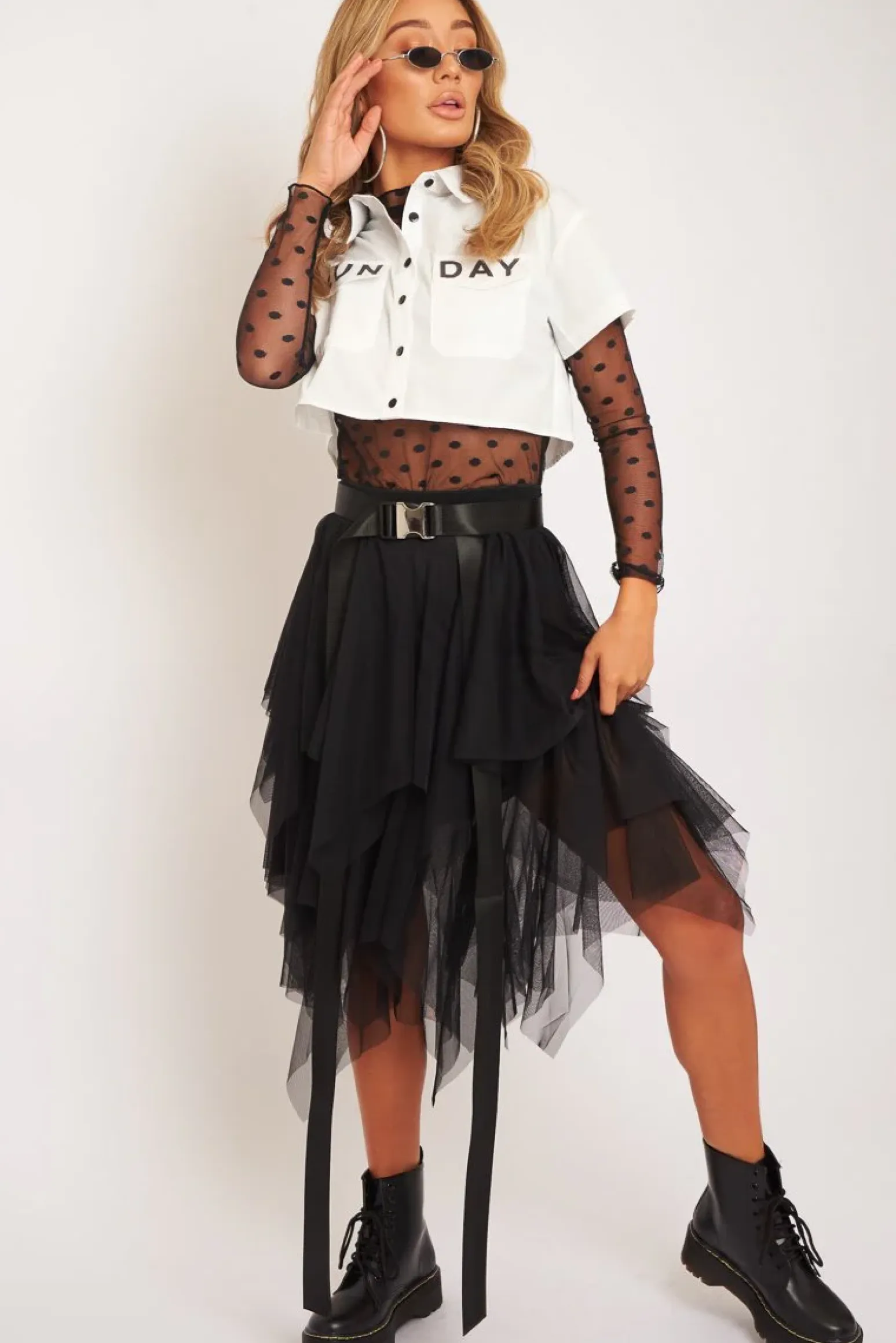 Rebellious Fashion Black Layered Tulle Midi Skirt - Laveta