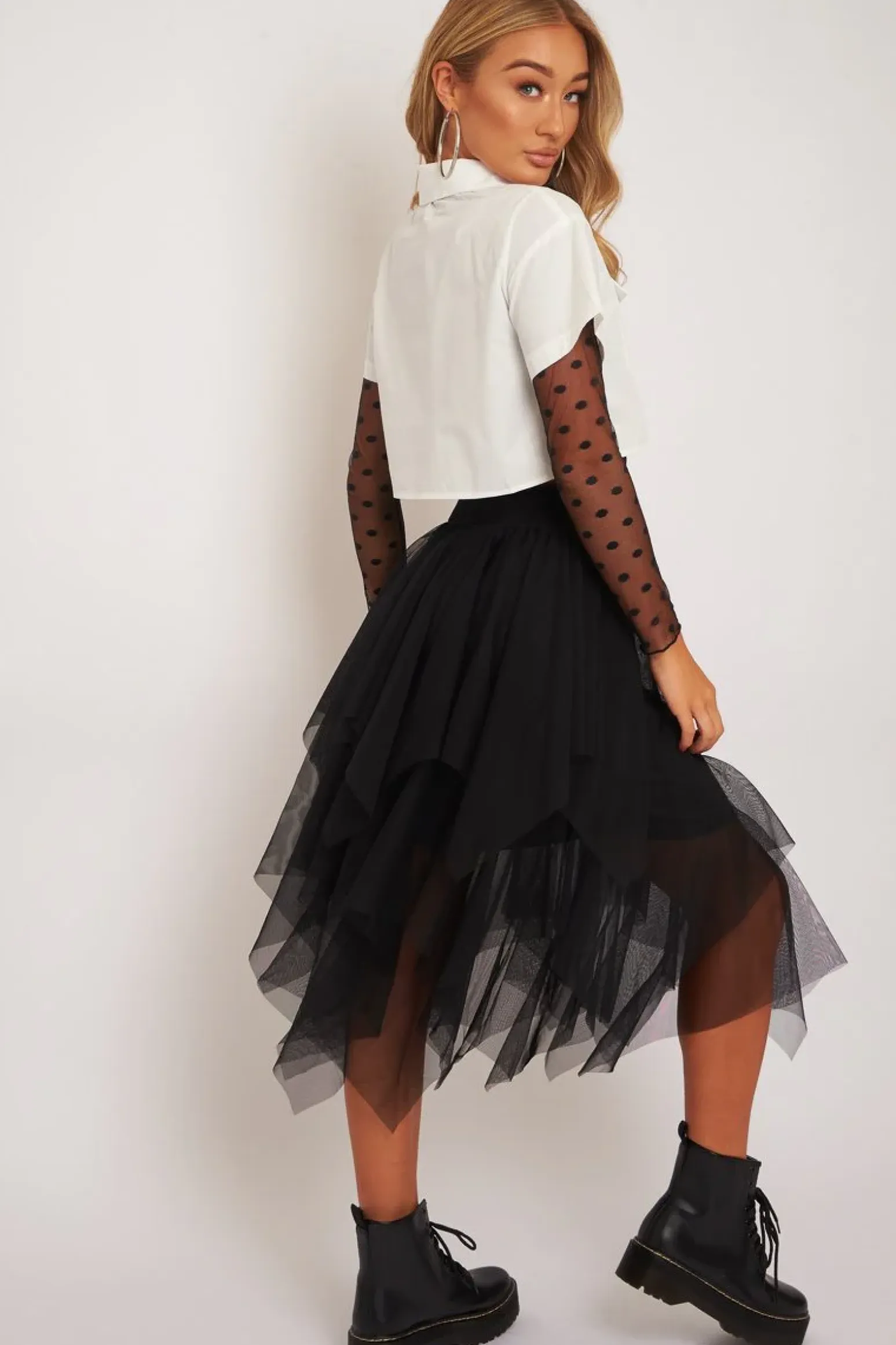 Rebellious Fashion Black Layered Tulle Midi Skirt - Laveta