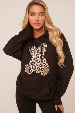 Rebellious Fashion Black Leopard Graphic Oversized Hoodie - Revel