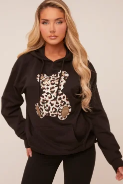 Rebellious Fashion Black Leopard Graphic Oversized Hoodie - Revel