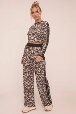 Rebellious Fashion Black Leopard Print Crop Top & Straight Leg Trousers Co-ord Set - Kurt