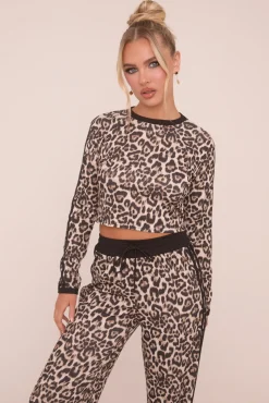Rebellious Fashion Black Leopard Print Crop Top & Straight Leg Trousers Co-ord Set - Kurt