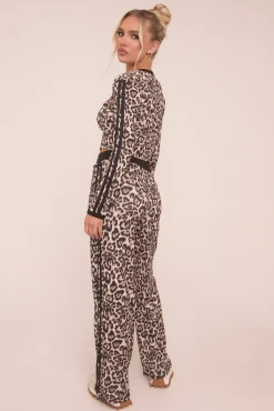 Rebellious Fashion Black Leopard Print Crop Top & Straight Leg Trousers Co-ord Set - Kurt