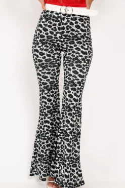 Rebellious Fashion Black Leopard Print Flare Trousers - Brena