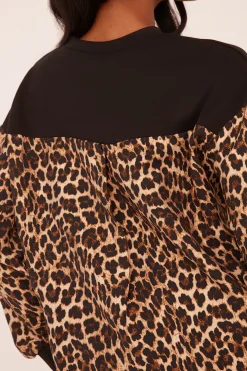 Rebellious Fashion Black Leopard Print Long Sleeve Oversized Top - Anolah