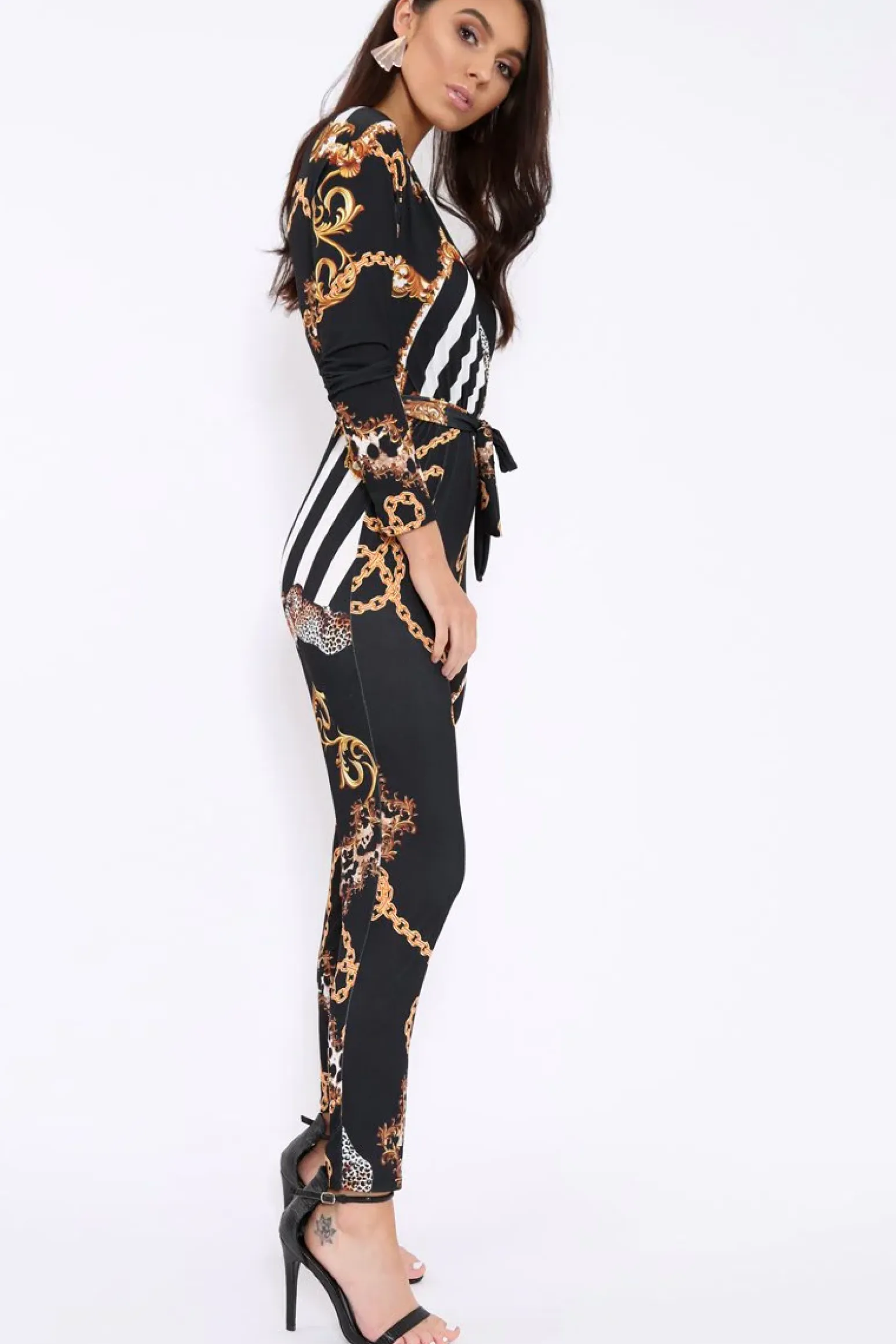 Rebellious Fashion Black Leopard Print V-Plunge Jumpsuit - Talise