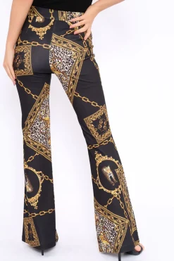 Rebellious Fashion Black Leopard Scarf Print Wide Leg Trousers - Nolia