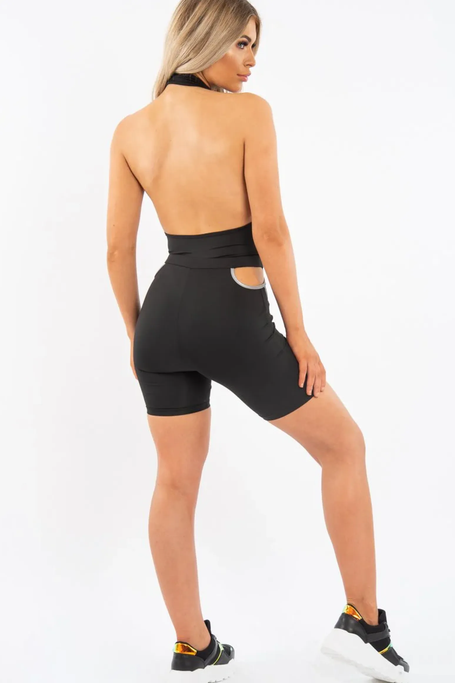 Rebellious Fashion Black Lime Ring Zip Cycling Short Bodysuit Co-ord - Issi
