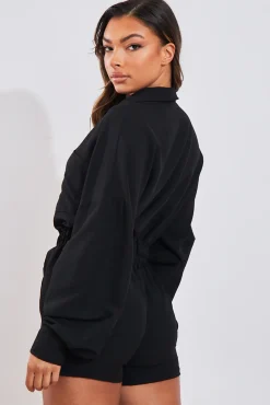 Rebellious Fashion Black Linen Look Shirt & Shorts Set - Aurelia