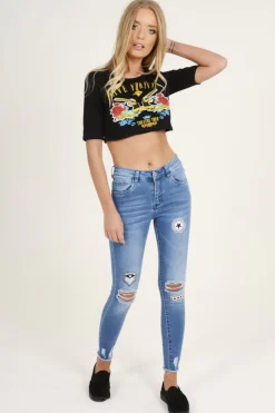 Rebellious Fashion Black Live Forever Slogan Crop Top - Robyn