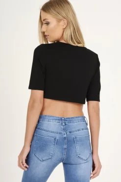 Rebellious Fashion Black Live Forever Slogan Crop Top - Robyn