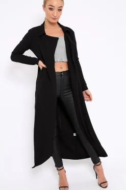 Rebellious Fashion Black Long Duster Jacket - Gigi