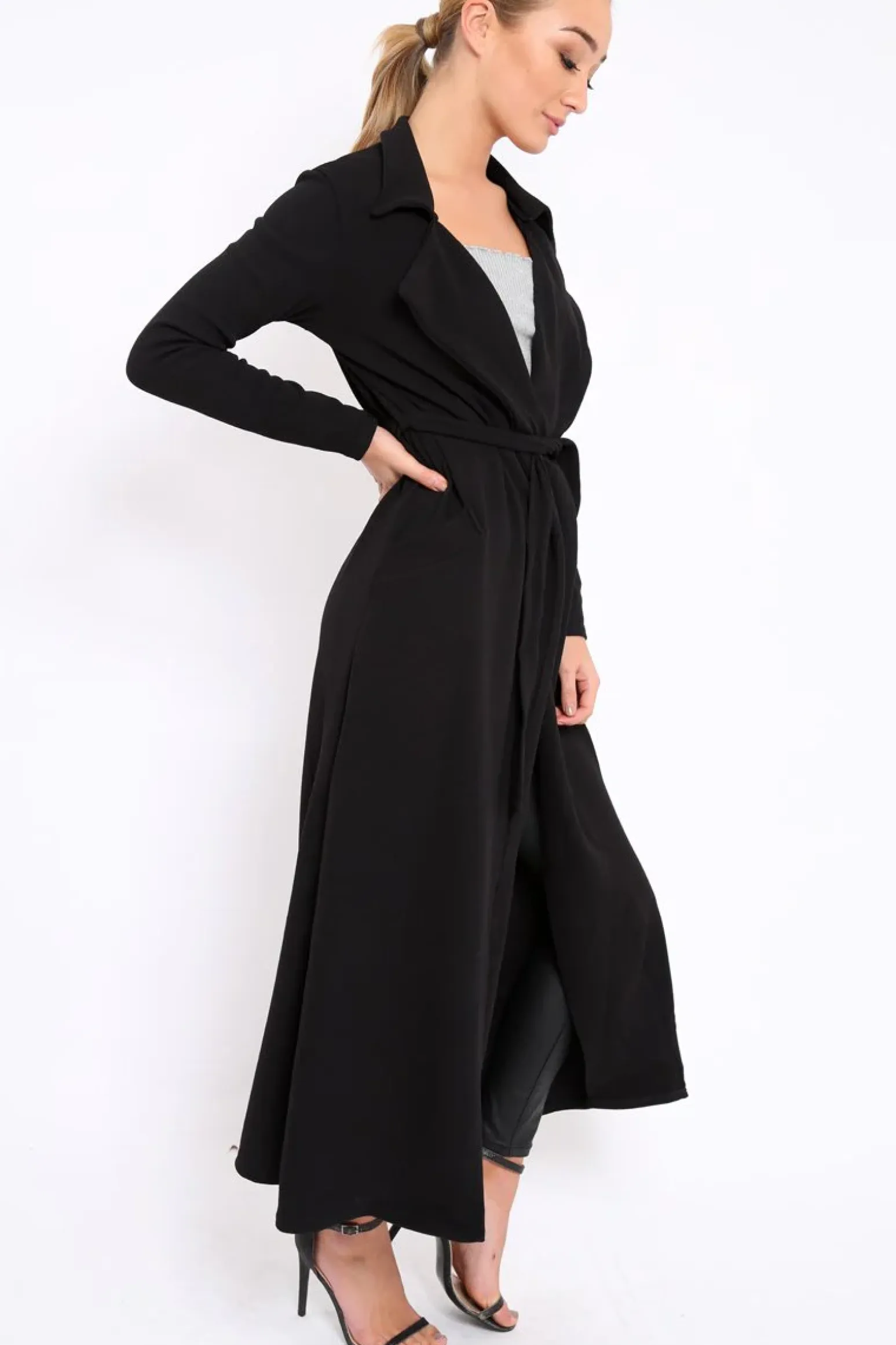Rebellious Fashion Black Long Duster Jacket - Gigi