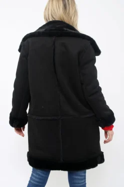 Rebellious Fashion Black Long Faux Shearling Coat - Chai