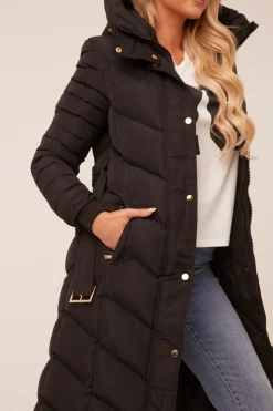 Rebellious Fashion Black Longline Hooded Puffer Jacket - Shauna