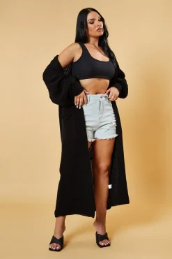 Rebellious Fashion Black Longline Knit Maxi Cardigan - Ema