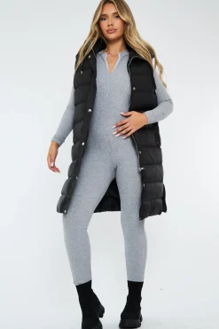 Rebellious Fashion Black Longline Side Zip Gilet - Ilisha