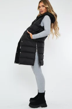 Rebellious Fashion Black Longline Side Zip Gilet - Ilisha