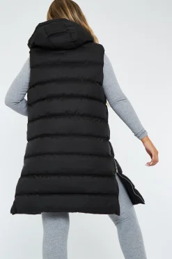 Rebellious Fashion Black Longline Side Zip Gilet - Ilisha