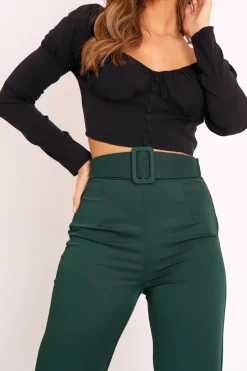 Rebellious Fashion Black Long Sleeve Button Front Milkmaid Crop Top - Gillie