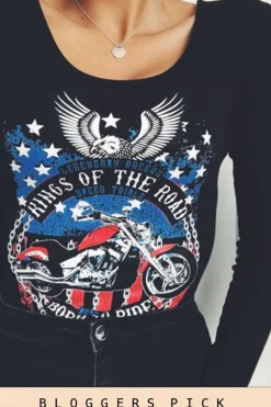 Rebellious Fashion Black Long Sleeved Graphic Print Bodysuit - Sofia