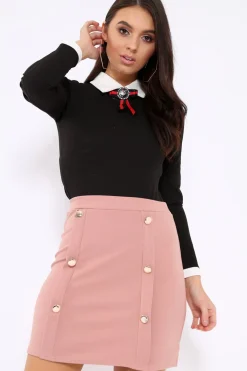 Rebellious Fashion Black Long Sleeved Striped Bow Bodysuit - Lashay