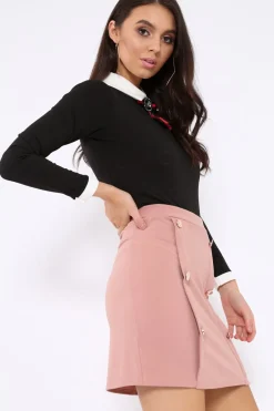 Rebellious Fashion Black Long Sleeved Striped Bow Bodysuit - Lashay