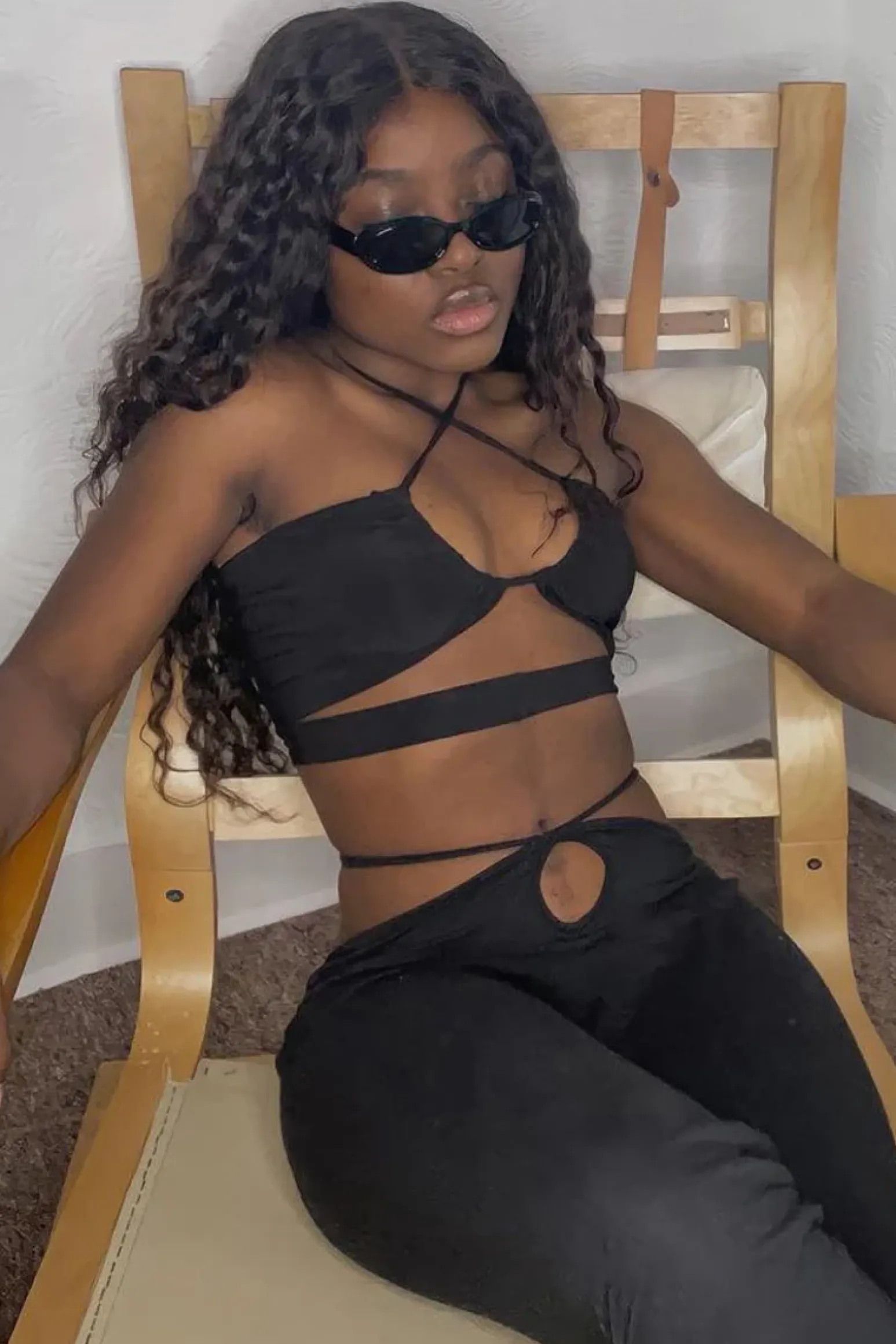 Rebellious Fashion Black Loop Tie Waist Flare Trousers - Audry