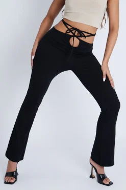 Rebellious Fashion Black Loop Tie Waist Flare Trousers - Audry