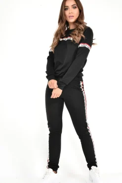 Rebellious Fashion Black Love Slogan Tape Loungewear Set - Kaisy