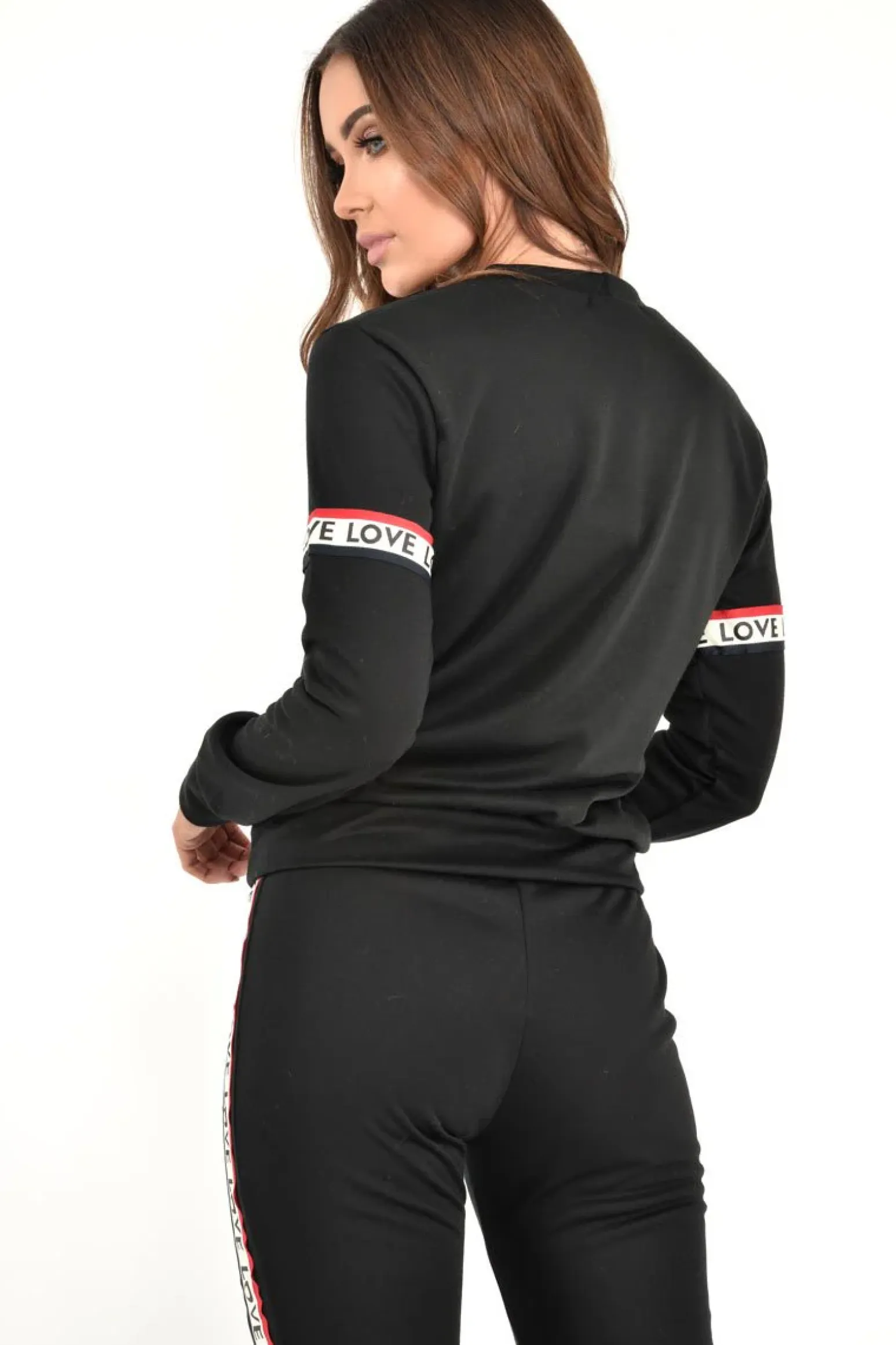 Rebellious Fashion Black Love Slogan Tape Loungewear Set - Kaisy