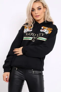 Rebellious Fashion Black Loyalty Tiger Slogan Sweatshirt - Tiffanie