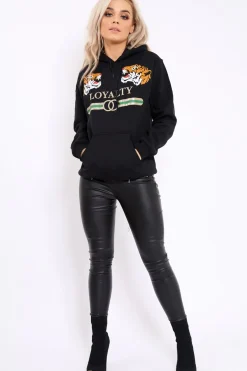 Rebellious Fashion Black Loyalty Tiger Slogan Sweatshirt - Tiffanie