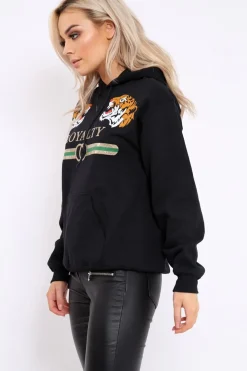 Rebellious Fashion Black Loyalty Tiger Slogan Sweatshirt - Tiffanie