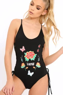 Rebellious Fashion Black Lucky Lace Up Bodysuit - Janessa